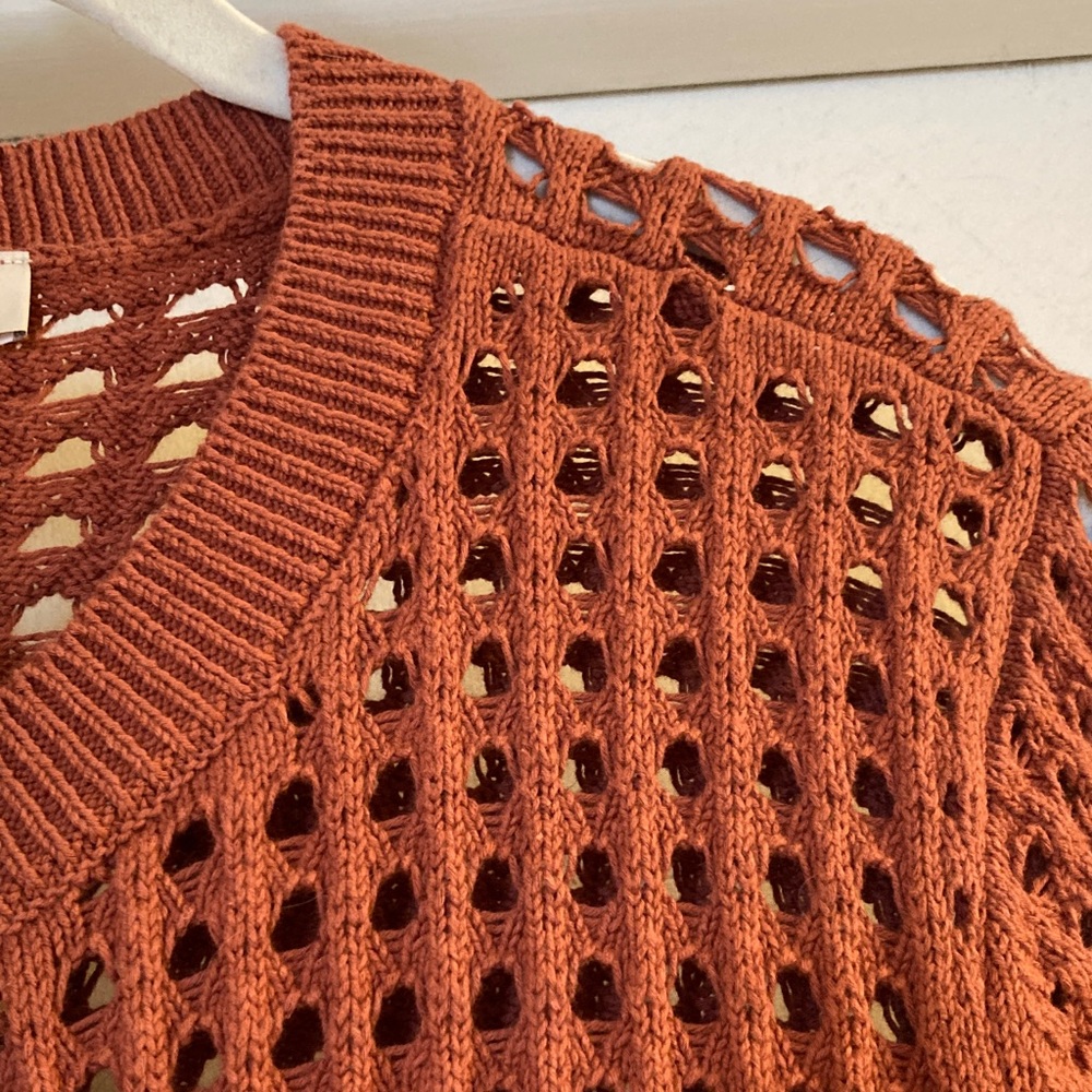 LOFT Rust Open-Weave Button Front Cardigan - Picture 3 of 3